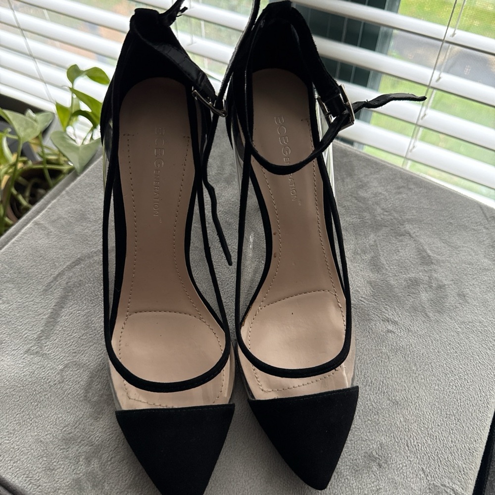 BCBGeneration Black and Clear Heels